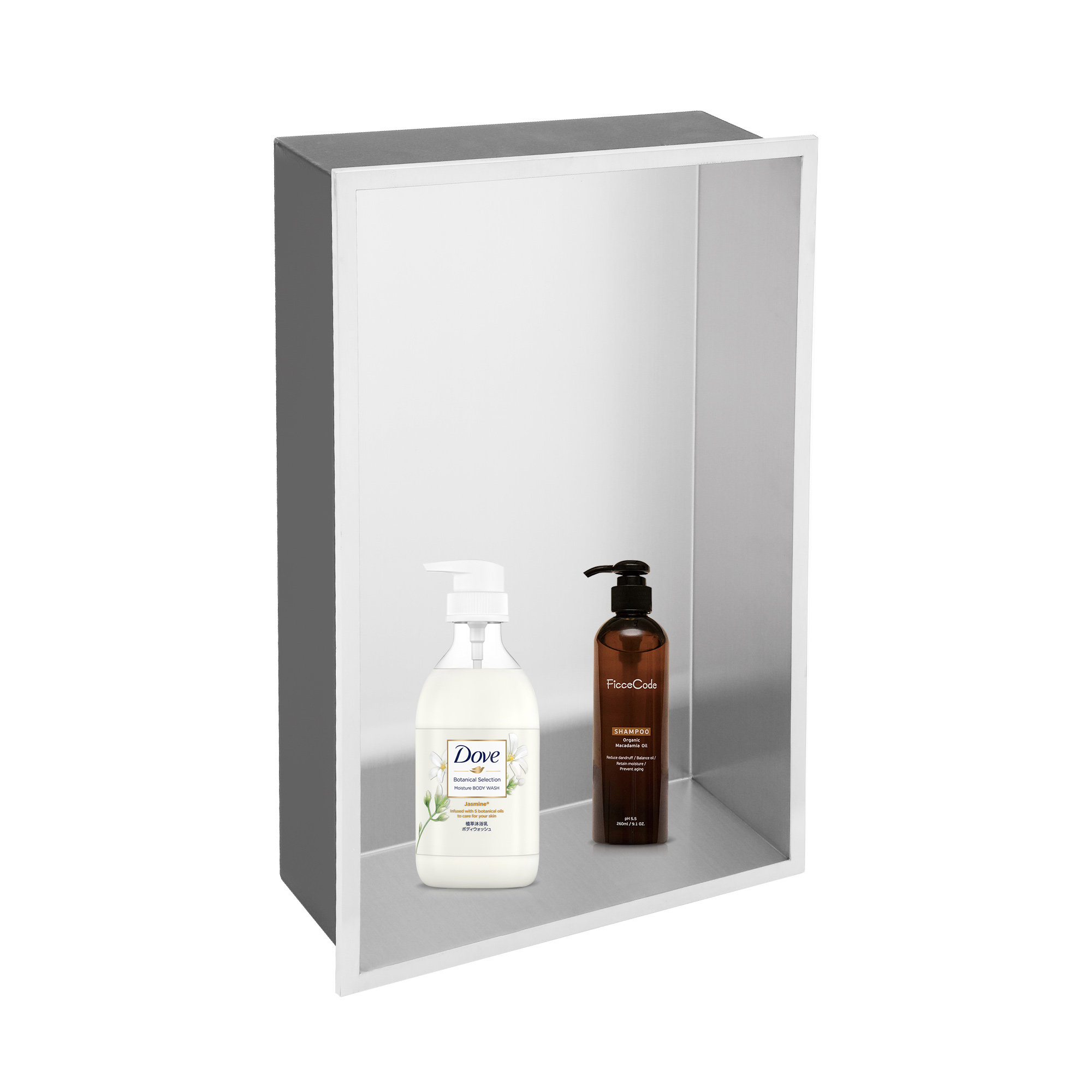 Brushed Gold Shower Niche with 3 Shelves SUS304 Wall-Recessed