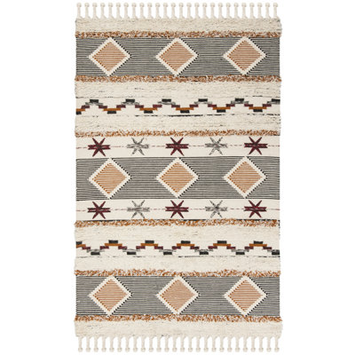 Tapis ivoire / gris en laine / coton noué à la main de style sud-ouest Bakerhill