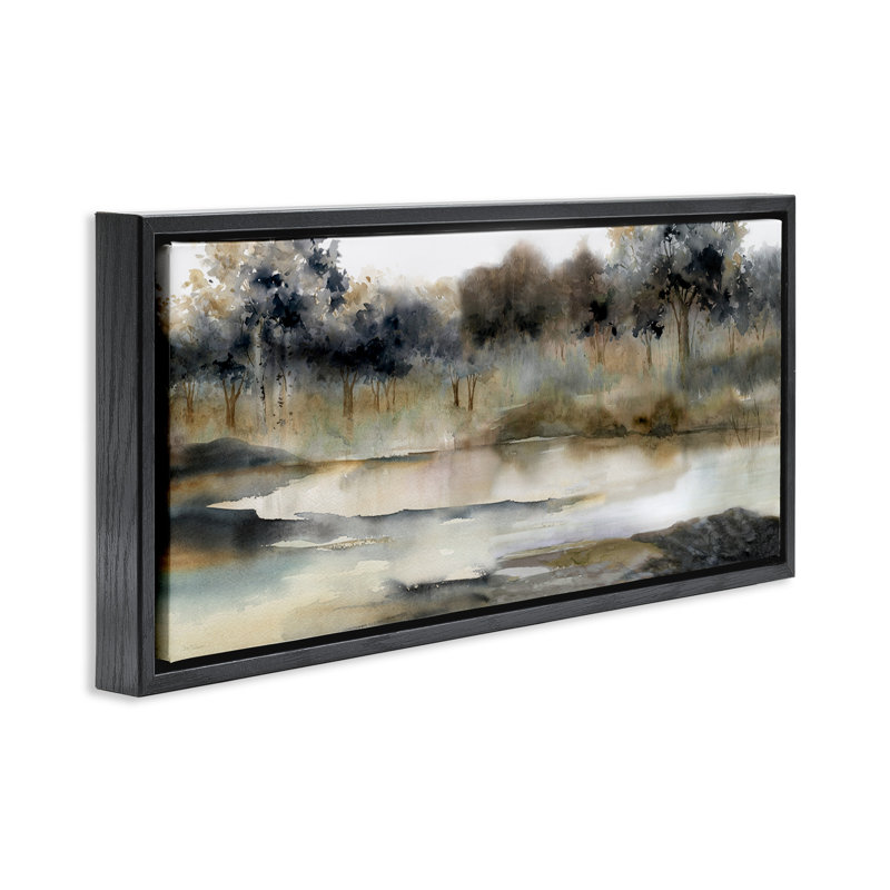 Arbres par Lakeside Landscape, H 11 po x l 25 po, Cadre flottant noir de jais