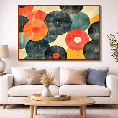 Midcentury Music Canvas, Retro Vinyl Wall Art, Retro Vinyl Circles