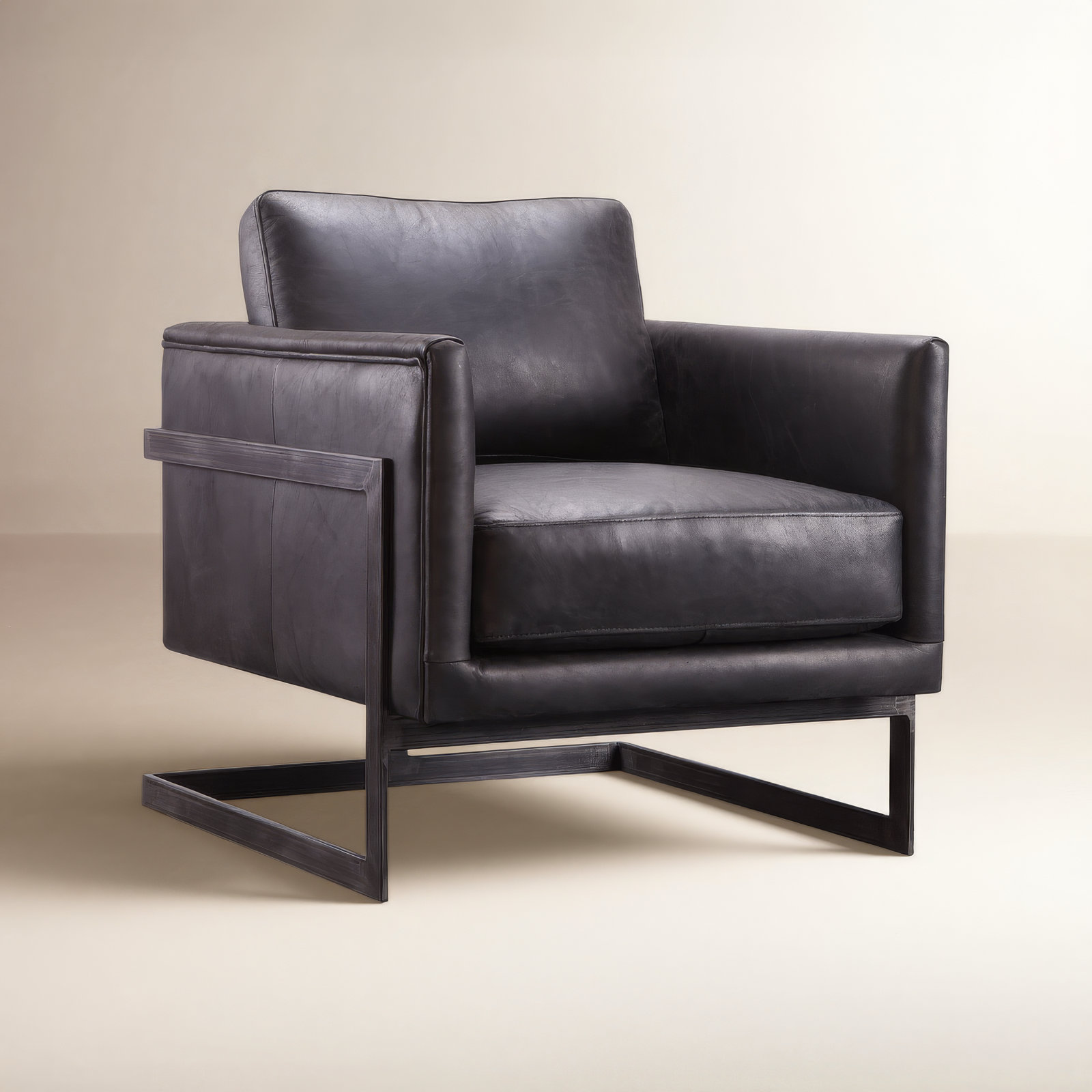 Oliver 27" Wide Armchair, Black Genuine Leather