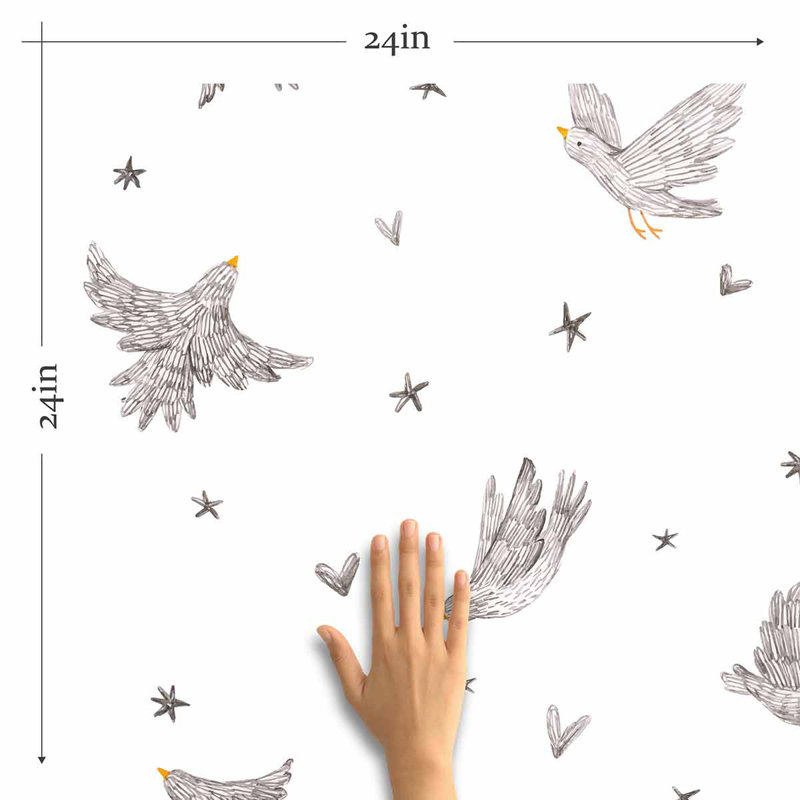 Panneau de papier peint adhésif oiseaux, L 126 po x l 24 po