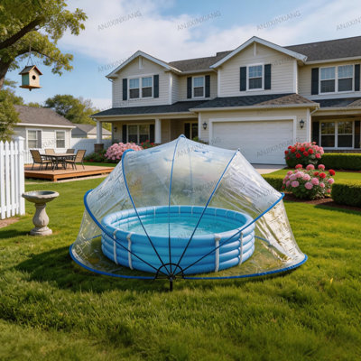 16-Foot Retractable Pool Cover, PVC Film Fiberglass Rod Pool Fence, Outdoor Swimming Pool Accessories