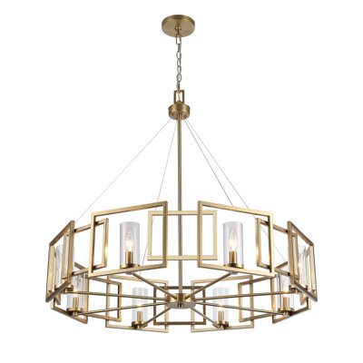 Lustre 8 lumières Compson en bronze champagne brossé avec verre transparent