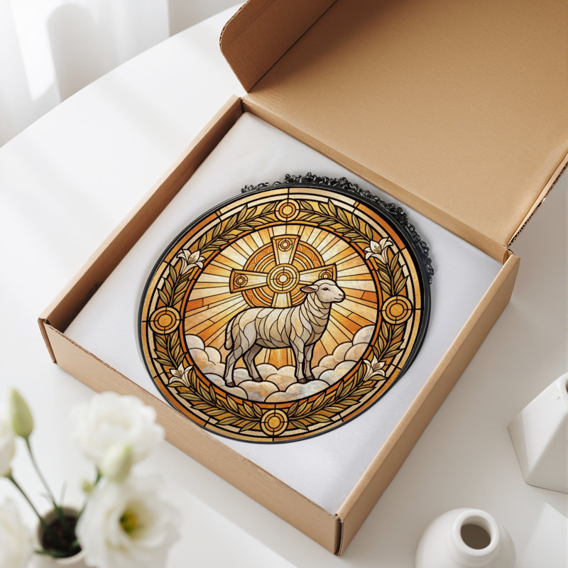 Panneau de vitrail en verre agneau H 12 po, H 12 po