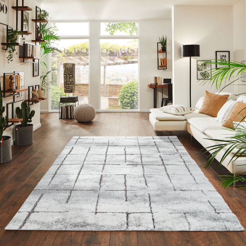 Tapis abstrait ivoire / vizon Abhinaya, Rectangle 7 pi 10 po x 10 pi