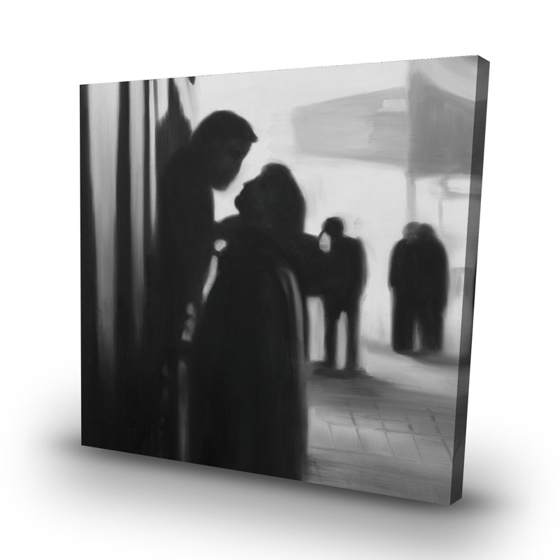 Couple at the train station - 32"x32" art on canvas