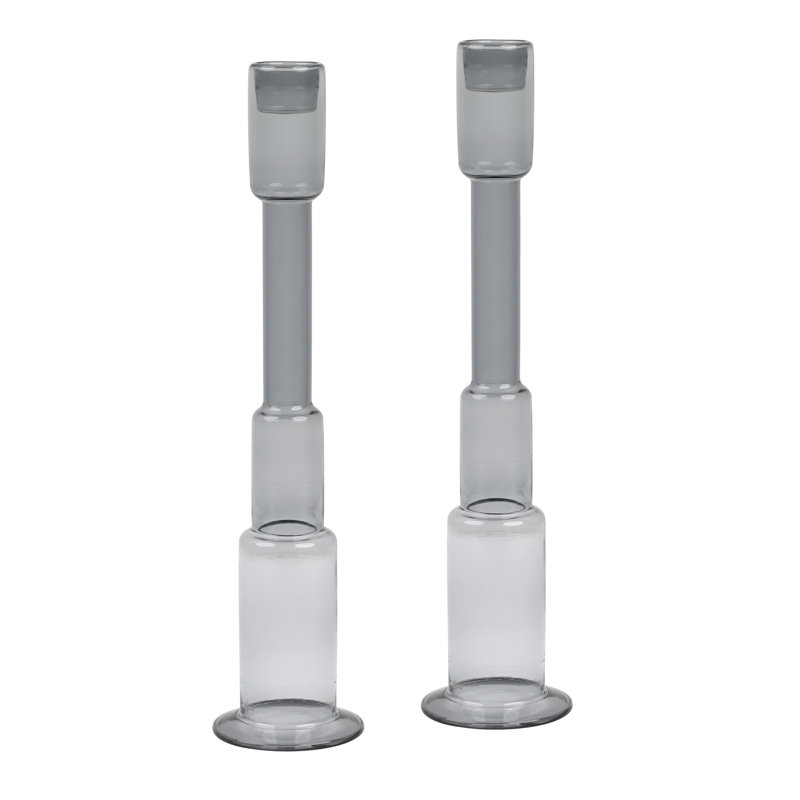 Freija 11" Tall Candle Holder, Smoke Gray (Set of 2)