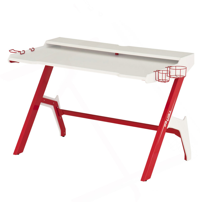 Poste de travail ergonomique pour ordinateur avec porte-gobelet et crochet pour casque Techni Sport, rouge