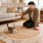 Tapis à griffer rond pour chat de 100 cm (39,37 pouces), en corde de coton naturel avec dos antidérapant, style bohème, à pompons, pour l'intérieur et les moments de détente.