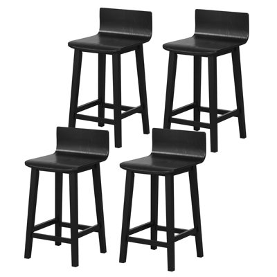 Ensemble de 4 tabourets de bar en bois massif Wildon Home® de 24,5 po avec dossier bas et repose-pieds