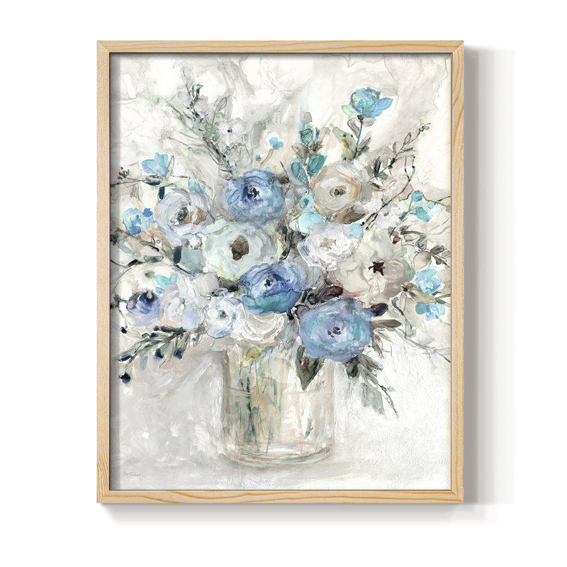 «Blue Contemporary Bouquet», reproduction encadrée - bois massif, Naturel, H 11 po x l 9 po