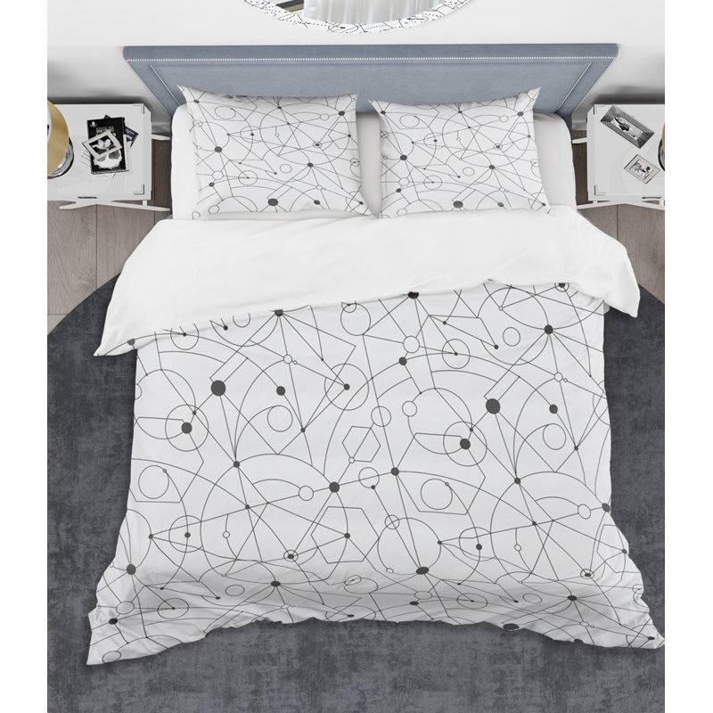 Ensemble de housse de couette Mid-Century Retro Grid IV, Housse de couette très grand et 2 taies, Blanc / noir
