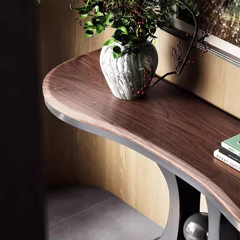 Console en bois massif en acier inoxydable, H 33,46 po x l 55,12 po x P 13,78 po