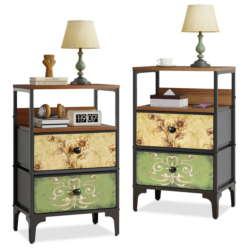 Gallery Night Stand Set of 2, Wood Nightstand with 2 Drawer, Bed Side Table for Bedroom. 28.1'' H × 16.5'' W × 11.7'' D