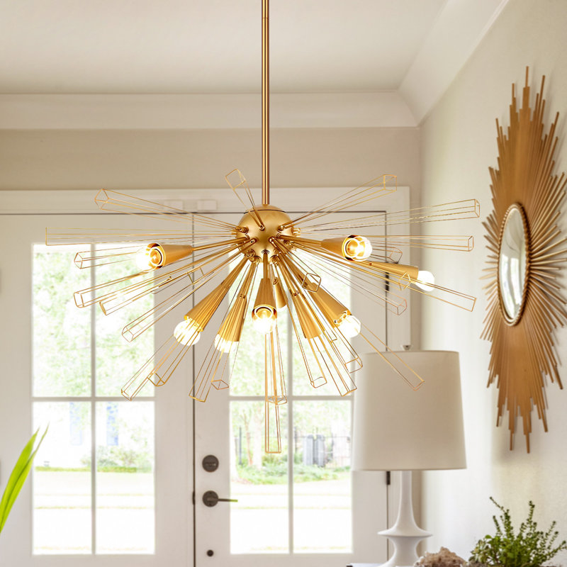 Lustre sphérique Spoutnik à 9 lumières Marshaun, Bronze doré