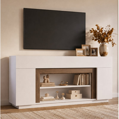 70" TV Stand Media Console for TVs Up to 80", Modern Entertainment Center with Open Storage and Side Cabinets for Living Room
