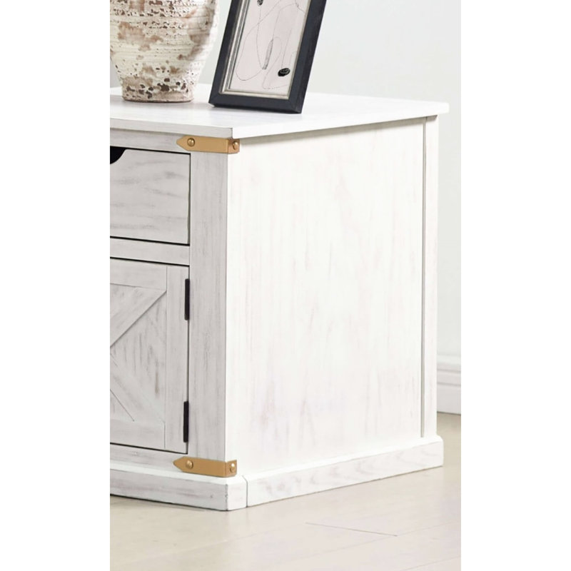 Blanc antique et doré, table de bout, rustique, conception de basse-cour, tiroir coulissant, rectangulaire, bois d'hévéa, table rustique moderne en métal 1pc blanc, avec tiroirs à glissière centrale
