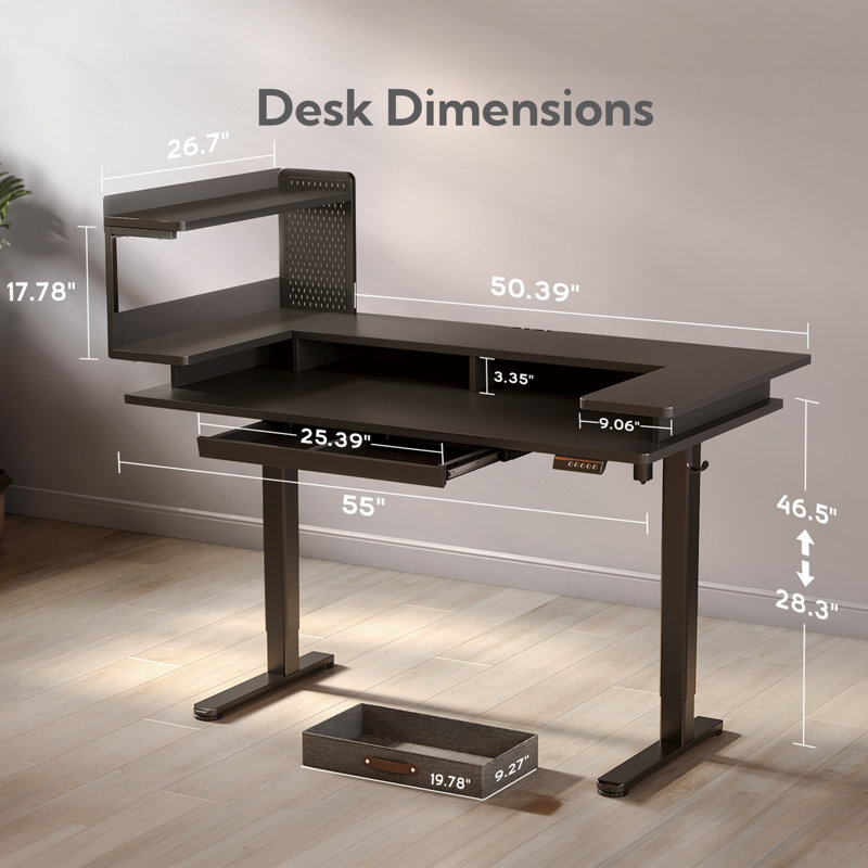 Meison 50.39'' W Height Adjustable Rectangle Standing Desk, Black