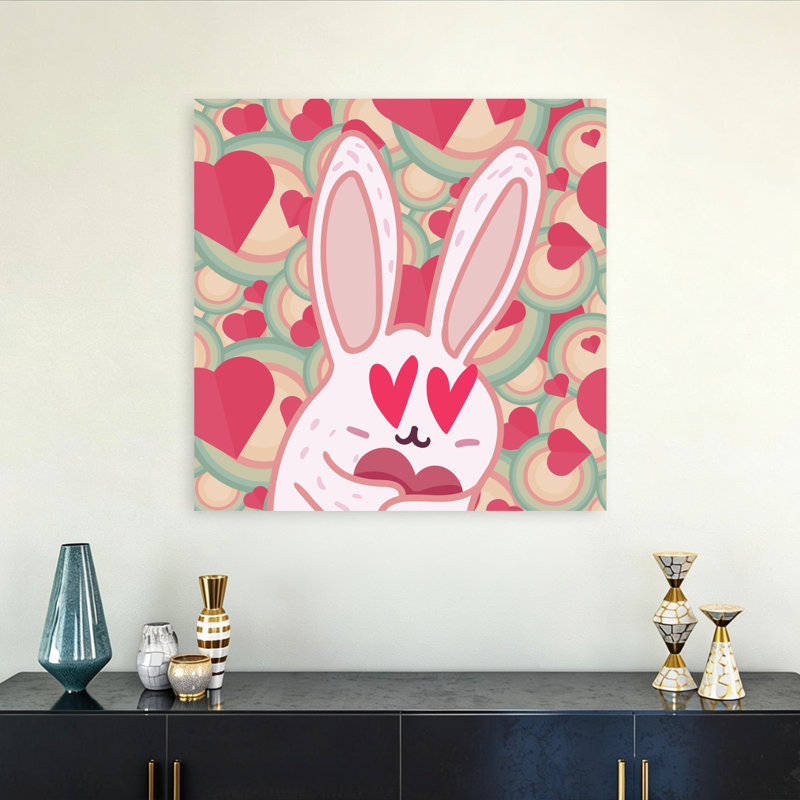 Affiche murale contemporaine « Lapins amoureux » représentant une forêt de lapins, H 32 po x l 32 po