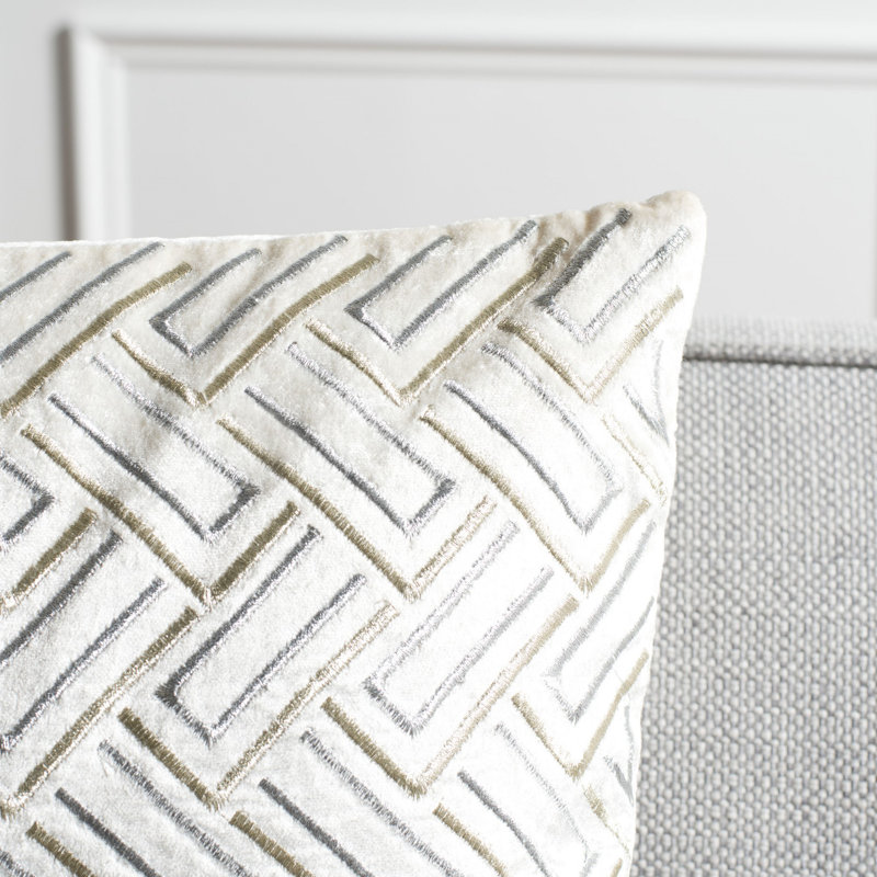 Safavieh 18" Square Grey & Gold Embroidered Velvet Pillow