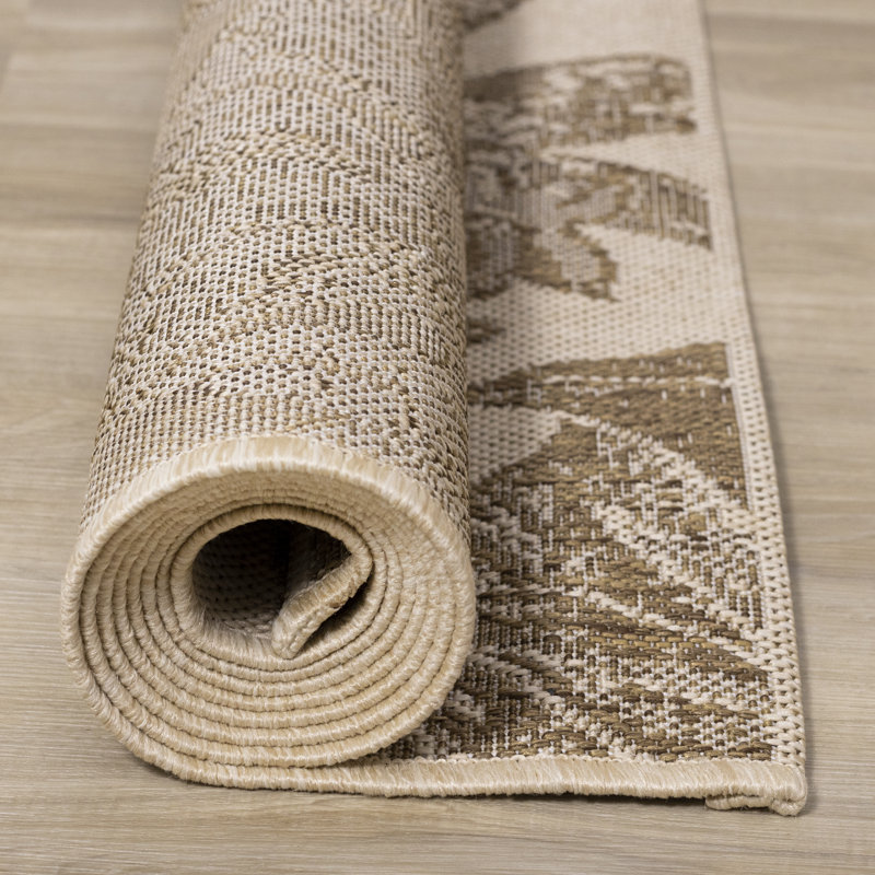 Rillito Beige Botanical Polyester Living Room Carpet, Rectangle 7'10'' x 10'6''