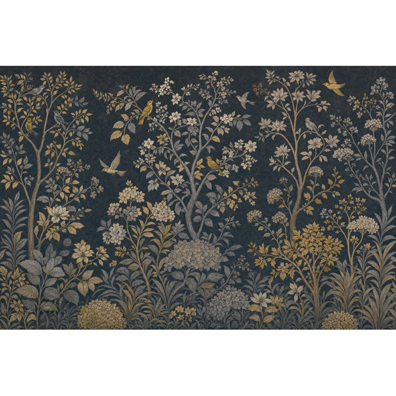 Papier peint botanique rétro, 100"x96", Peel and Stick