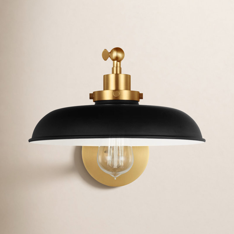 Carol Icarus Single Arm Wide Task Sconce, Burnished Brass, Midnight Black