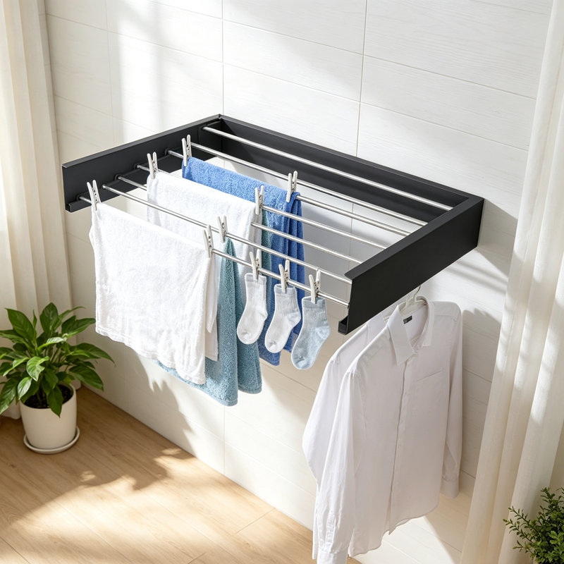 Wall Mounted Retractable Clothes Drying Rack - Space-Saving Laundry Solution