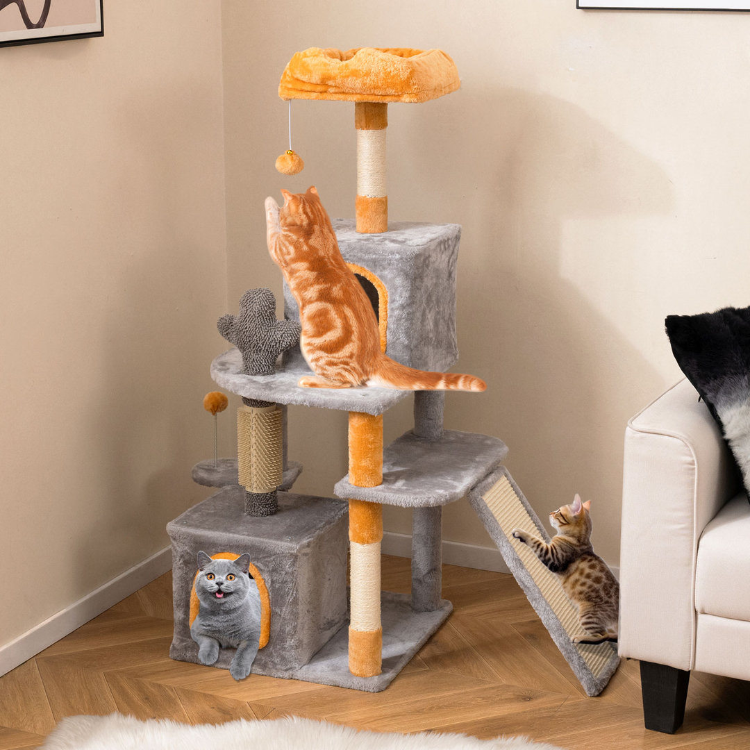 128 CM Tall Cat Tree Multi-Level Aesthetic Floral Kitten Tower-Grey