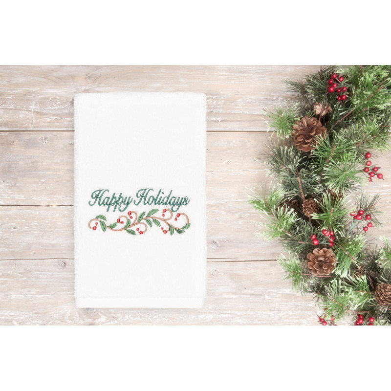 Christmas Midweight Hand Towel, White