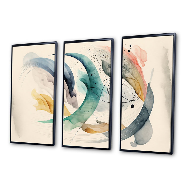 «Deyja Soft Minimalist Abstract», reproduction sur toile 3 pièces, Cadre noir, H 28 po x l 36 po x P 1 po