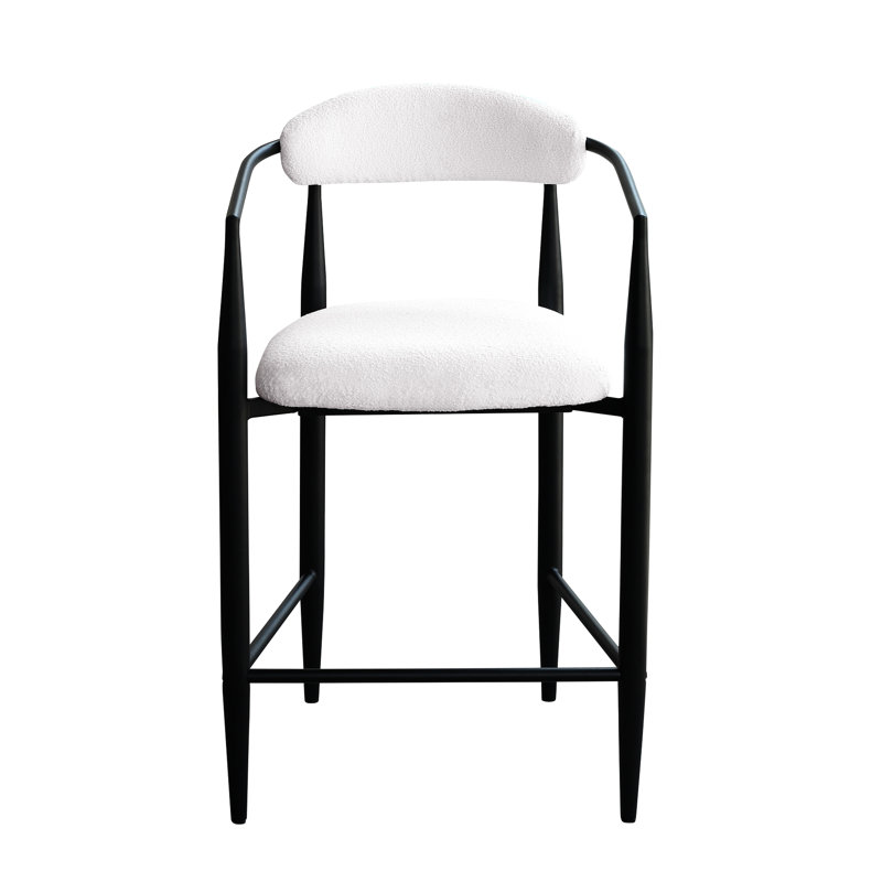 De 2 chaises d'îlot hautes en tissu et rembourrées modernes pour la salle à manger / pub / cuisine, Siège blanc / cadre noir