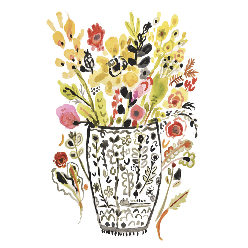 Lauklyn " Inked Yellow Flowers In Vase " by Karen Fields, 18" H x 12" W