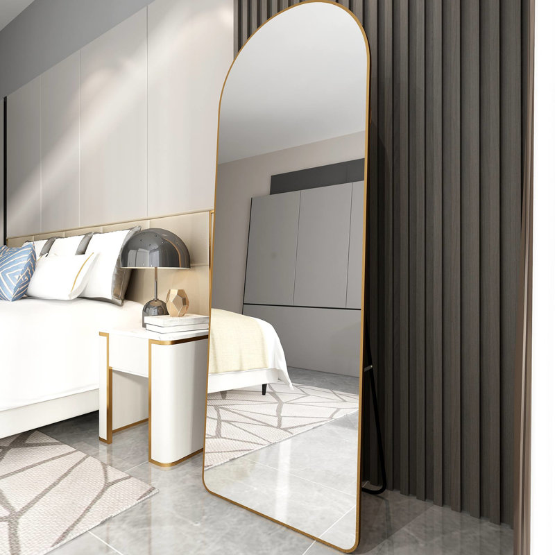 4Th Generation Full Body Mirror With Gold Aluminum Frame, 64.9 Inches High And 23.2 Wide, For Bathroom Makeup Bedroom Ornament Length Floor Mounted Arched Wall Alloy 64.9" Height X 23.2" Width, Ideal