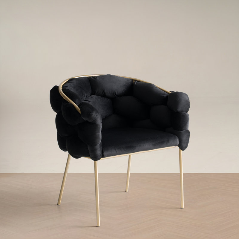 Lawncrest 18'' H Upholstered Metal Armchair, Brushed Brass, Black