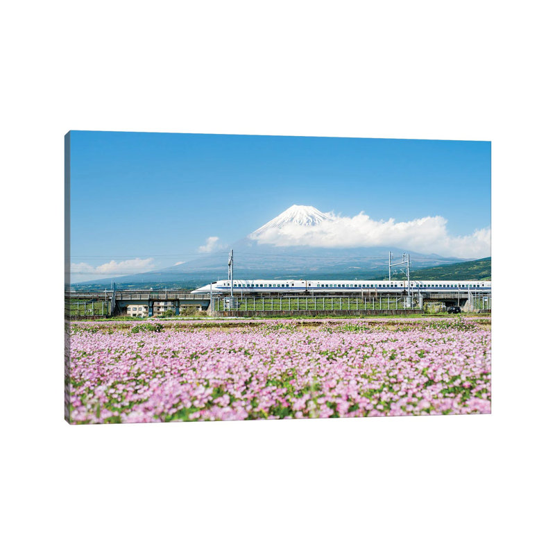 Tokaido Shinkansen Train Passing By Mount Fuji, Yoshiwara, Shizuoka Prefecture, Japan by Jan Becke - Wrapped Canvas Print
