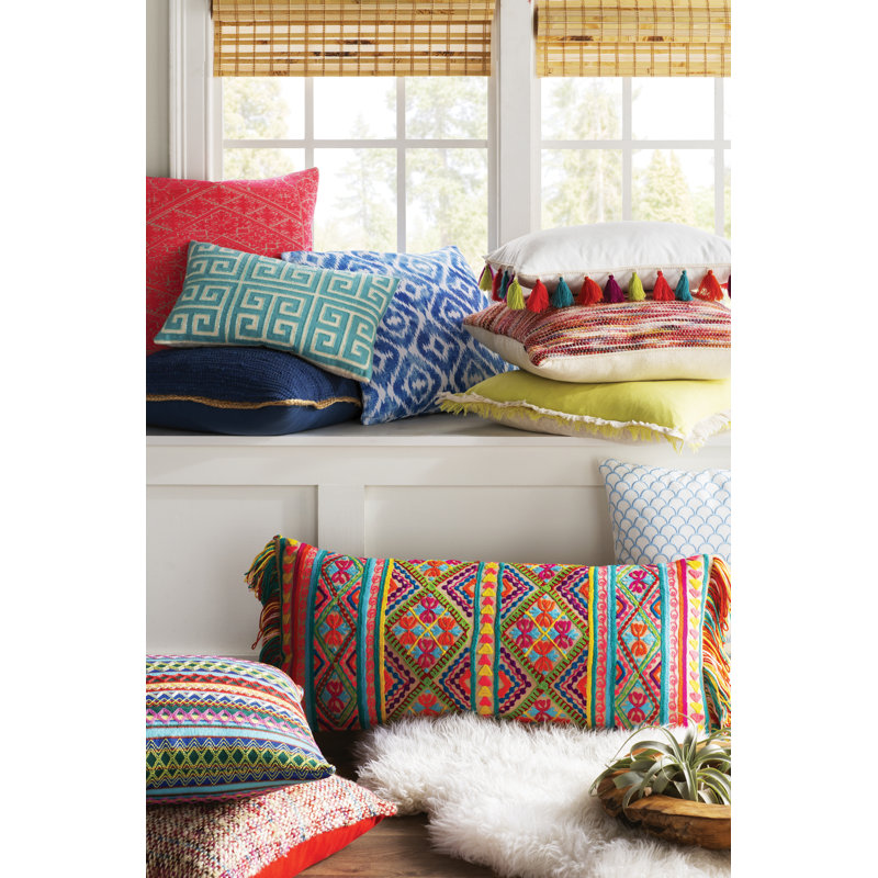 Lila 20'' Beige and Red Cotton Velvet Throw Pillow