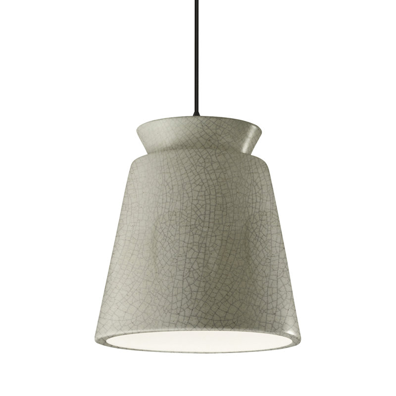 Luminaire suspendu conique à 1 lumière Logan, Craquelure vert céladon, Matte Black, Non