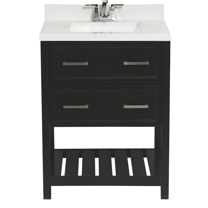 Milan 25'' Single Bathroom Vanity with Solid Surface Top, Carrara Marble, Espresso
