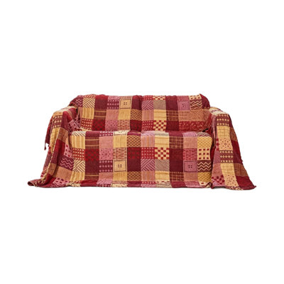 Bohemian Throw Blankets, Red Grid 218 cm × 259 cm, Jacquard Tassels Soft Throws Cover for Couch