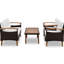 Sièges de patio: 4 personnes, table et pieds en bois, coussins beiges, pieds réglables, matériaux durables, housse incluse: table, coussins, eau, inclus