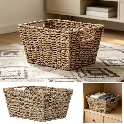Large-capacity Seaweed Handwoven Storage Basket Rattan Storage Basket Living Room Bedroom Clothing Toy Organizer Home Storage