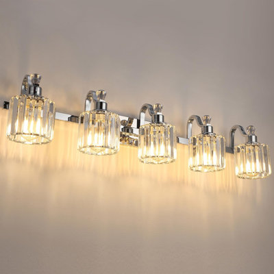 Luminaire de salle de bain moderne en cristal à DEL chromé au-dessus d'un miroir - luminaires muraux 3/4/5/6 lumières