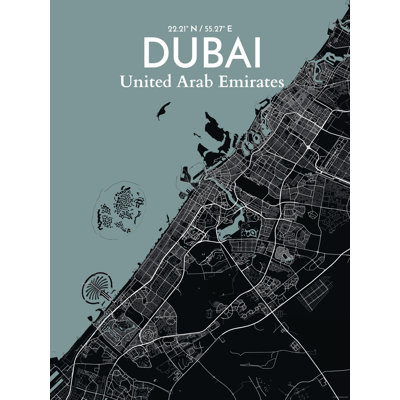 « dubaï city map », reproduction d’impression sur affiche en minuit