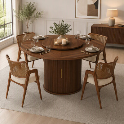 Table de salle à manger ronde avec plateau tournant et support de rangement à 2 niveaux