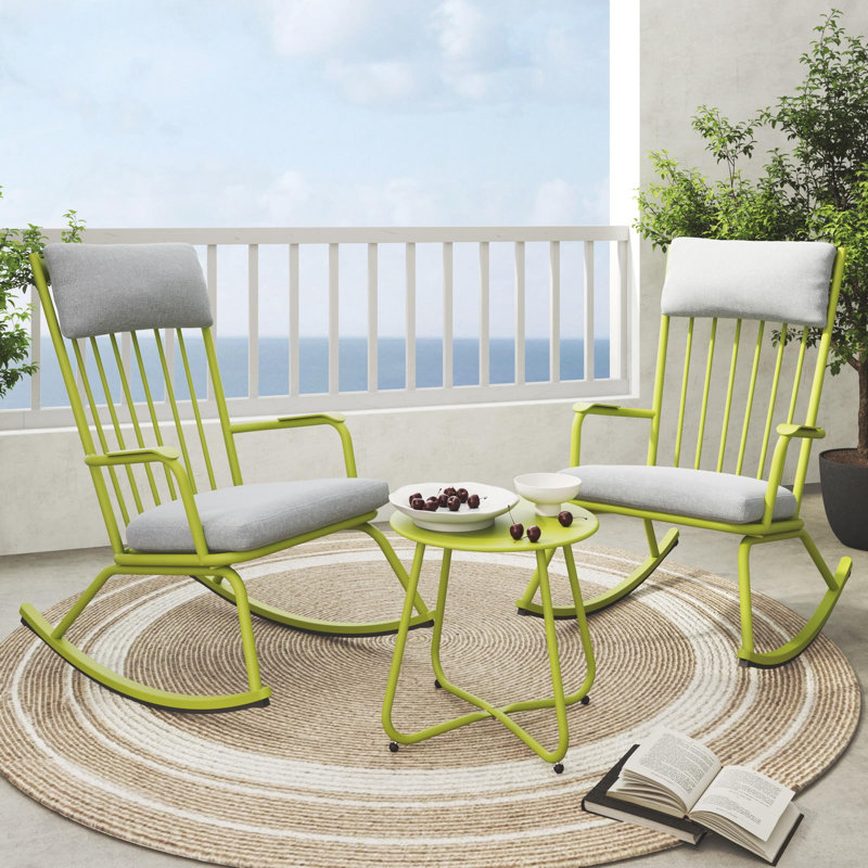 Ensemble de chaises berçantes d'extérieur 3 pièces, Jaune