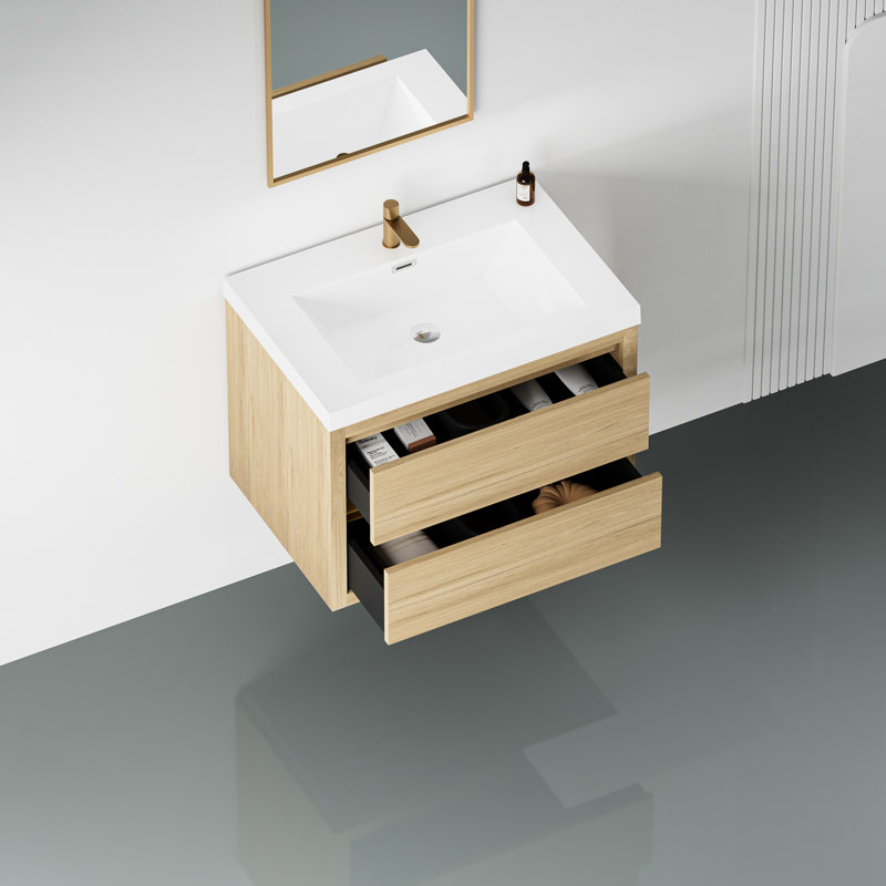 Meuble-lavabo de salle de bain de 30 po avec lavabo. Beauté en chêne naturel. Rangement en forme de U. Comptoir en résine haute pierre. Tiroir à fermeture silencieuse. Formulaire d'installation simple. 24V15-30Non pour le charisme. Valeur.
