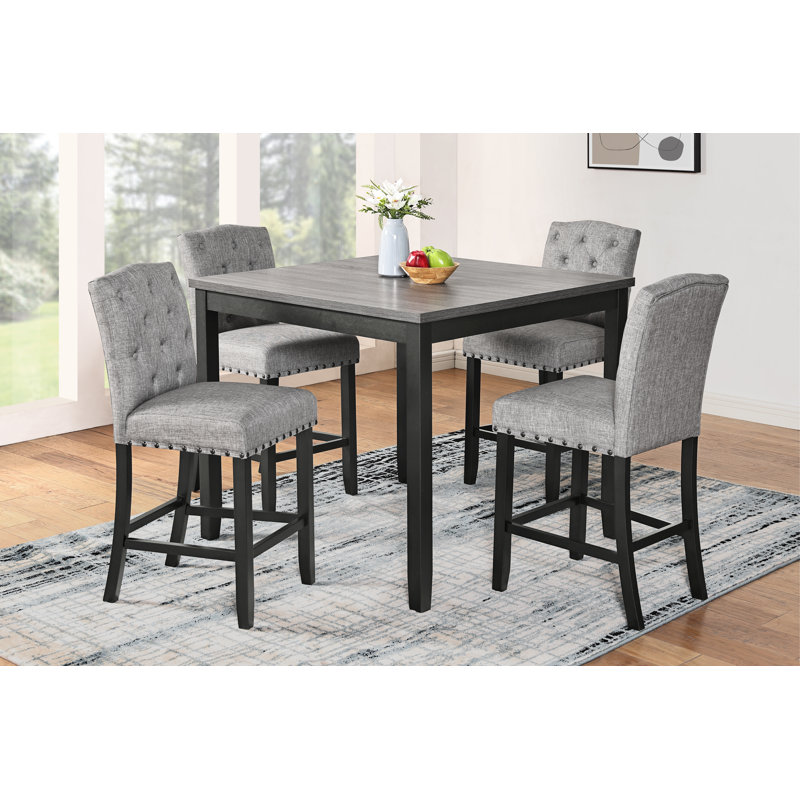 Rielle 4 - Person Four Leg Dining Set, 36”H x 42”L x 42”W, Gray