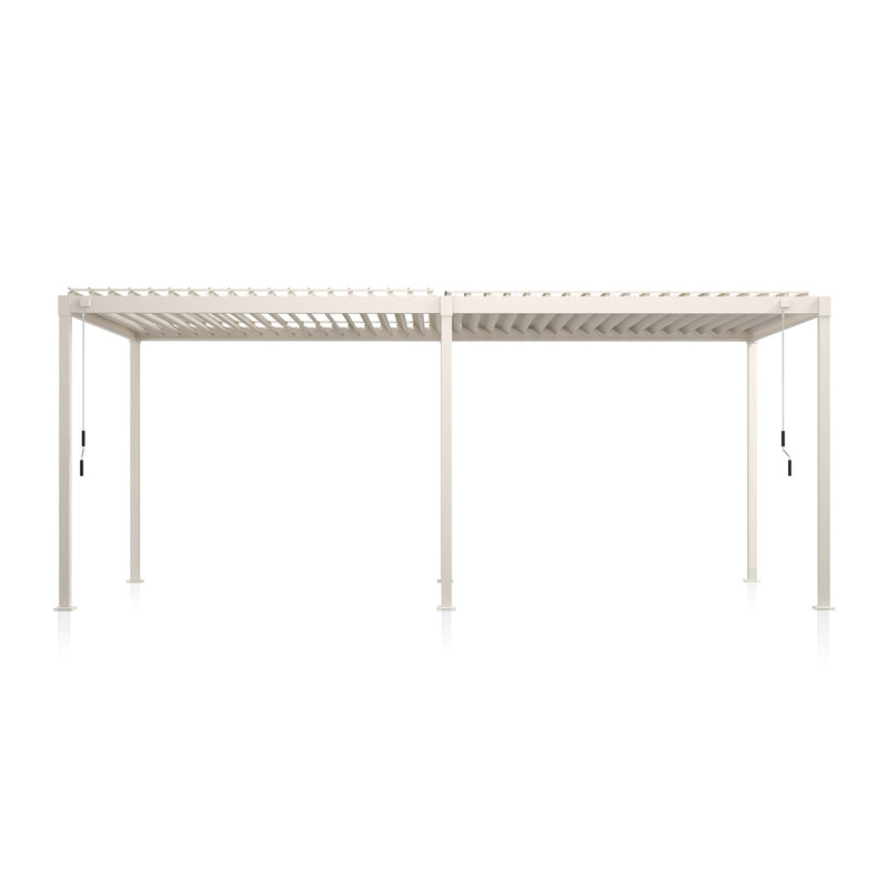 80S Steel Frame Pergola with Adjustable Louvered Roof, 20 ft W x 10 ft D, Latte
